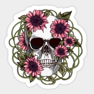 floral skull, cool skull, pink sunflowers skull mask face Sticker